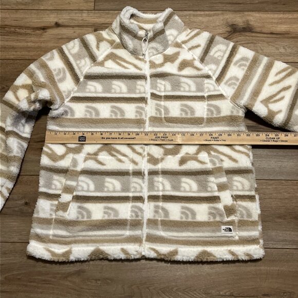 Women's The North Face Jacket SZ Large Printed Ridge Fleece Tan Full Zip Logo - Picture 6 of 11